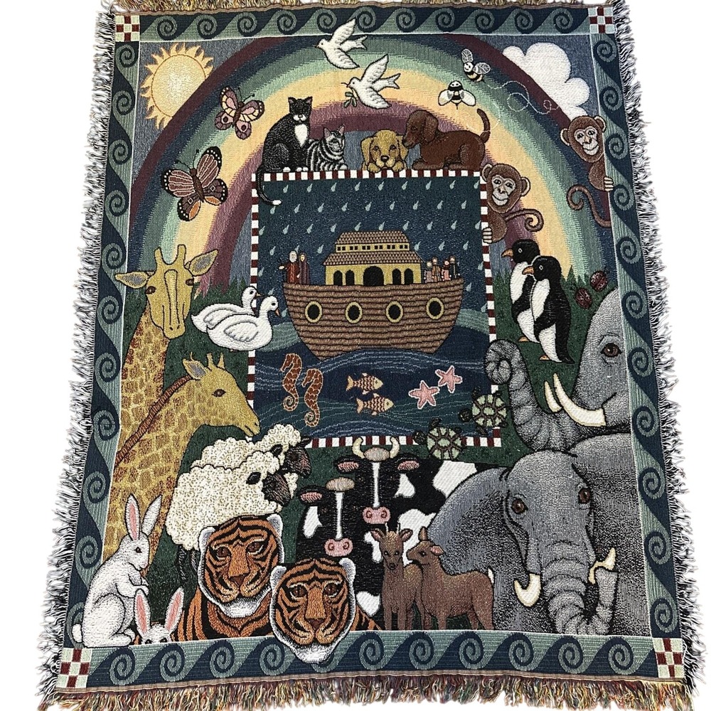 Unbranded Noah's Ark Woven‎ Tapestry Throw Blanket Kids OS Multicolor Excellent